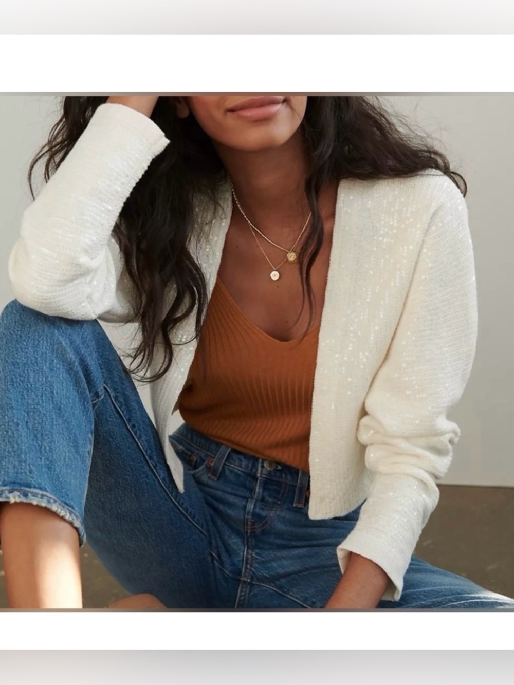 Anthropologie * Maeve Artemia Sequined Cardigan, Ivory / Cream, Women’s M/L